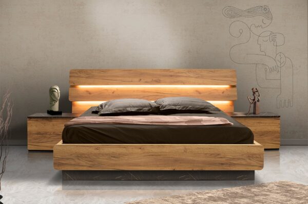 Alma Bedroom Set with Wood and Optional LED Lighting