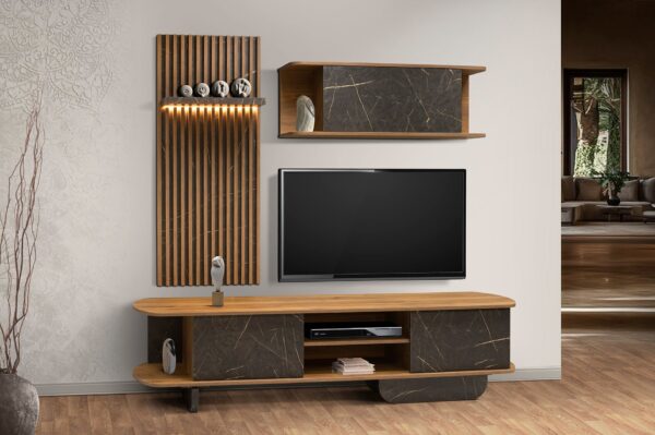 Arizona Modern Wall Unit with Wood and Stone Effect